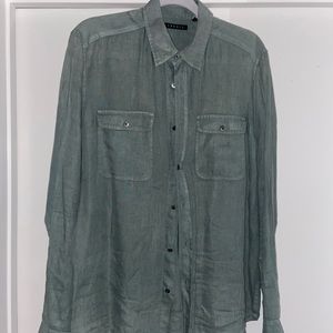 Theory linen button down green medium